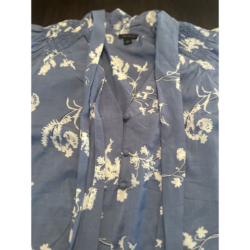 Ann Taylor Floral Tie Neck Puff Sleeve Blouse Top Size S sample Blouse Tag - Picture 4 of 12